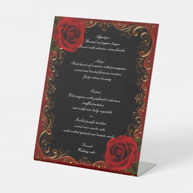 Signe De Table Élégant Goth Red Roses Menu Mariage (Recto)