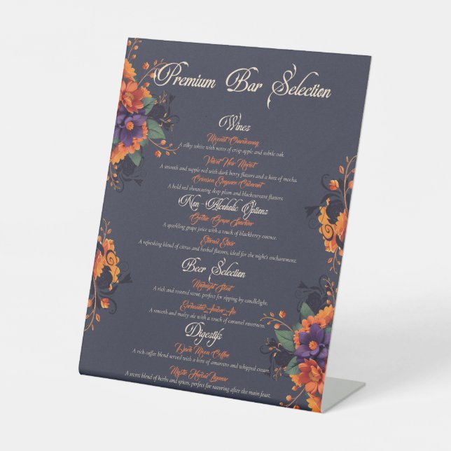 Signe De Table Elégant gothique 3D Floral Boissons Menu (Recto)