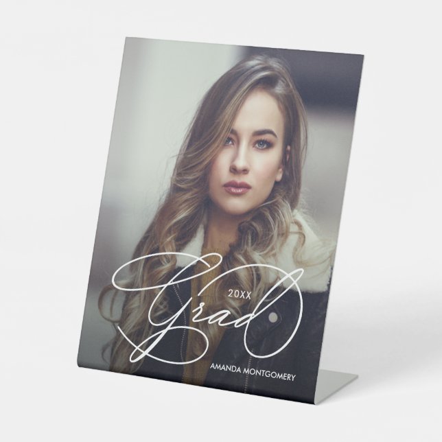 Signe De Table Elegant Grad Script Photo Graduation Party (Recto)