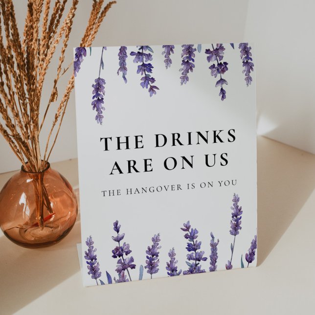 Signe De Table Élégant Lavande Florale Boissons sont sur nous (Créateur téléchargé)