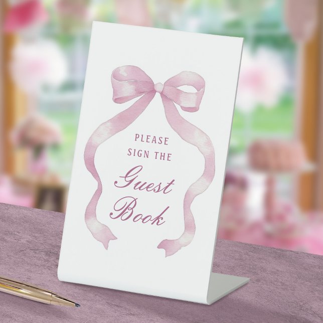 Signe De Table Élégant livre d'hôtes Bow rose Signal de piédestal (Créateur téléchargé)