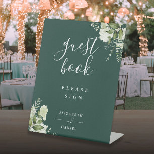 Signe De Table Élégant livre d'hôtes Emerald Floral Green