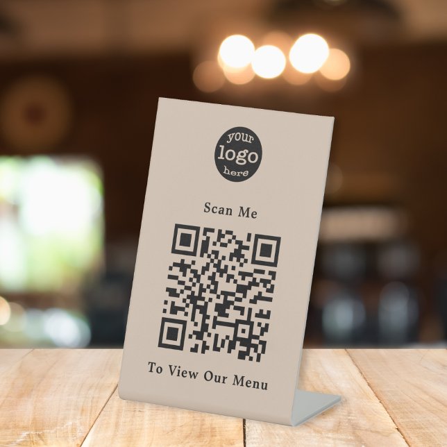 Signe De Table Élégant logo couleur café QR Code Restaurant Menu (Elegant Coffee Color Logo QR Code Restaurant Menu Pedestal Sign)