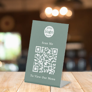 Signe De Table Élégant logo vert QR Code Restaurant sans contact