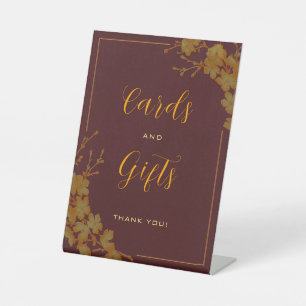 Signe De Table Elégant Luxe Bourgogne & Or Cartes Florales Cadeau
