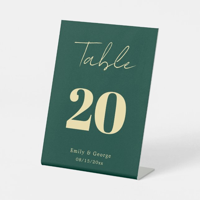 Signe De Table Élégant Luxe Vert or Script Mariage moderne (Recto)