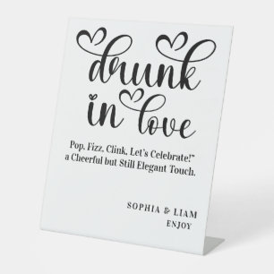 Signe De Table Élégant Mariage au bar Ivre d'amour en noir et bla