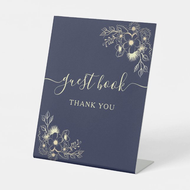 Signe De Table Élégant Mariage bleu de la marine (Recto)