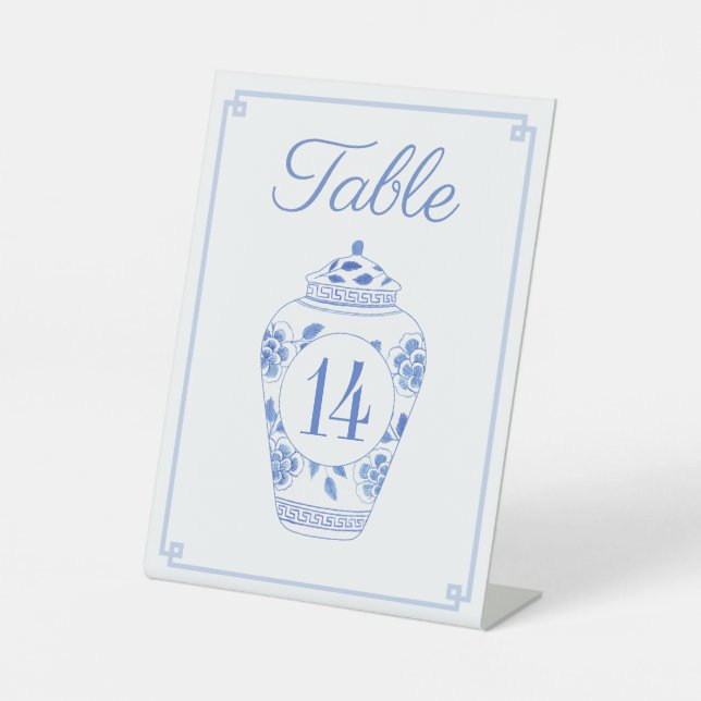 Signe De Table Élégant Mariage bleu et blanc Numéro de table (Recto)