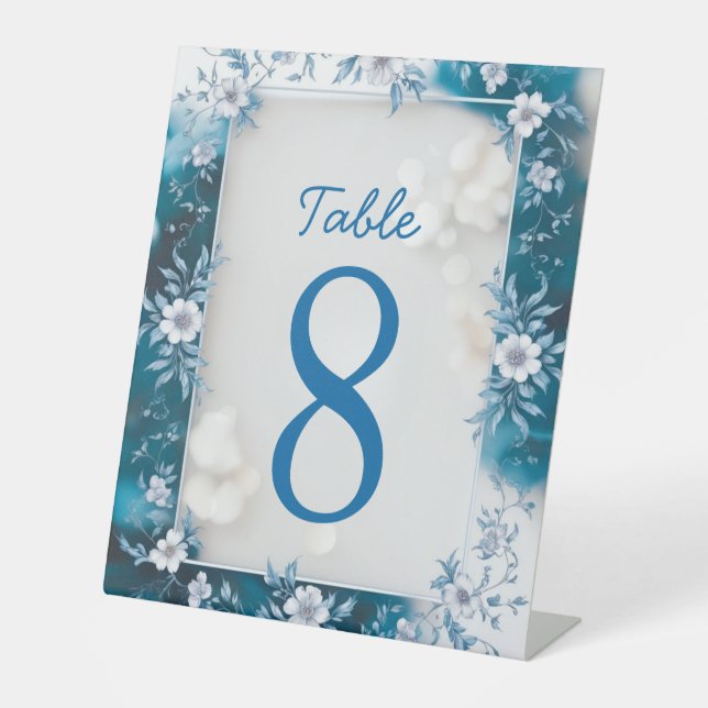 Signe De Table Élégant mariage de bleus et de superpositions blan (Recto)