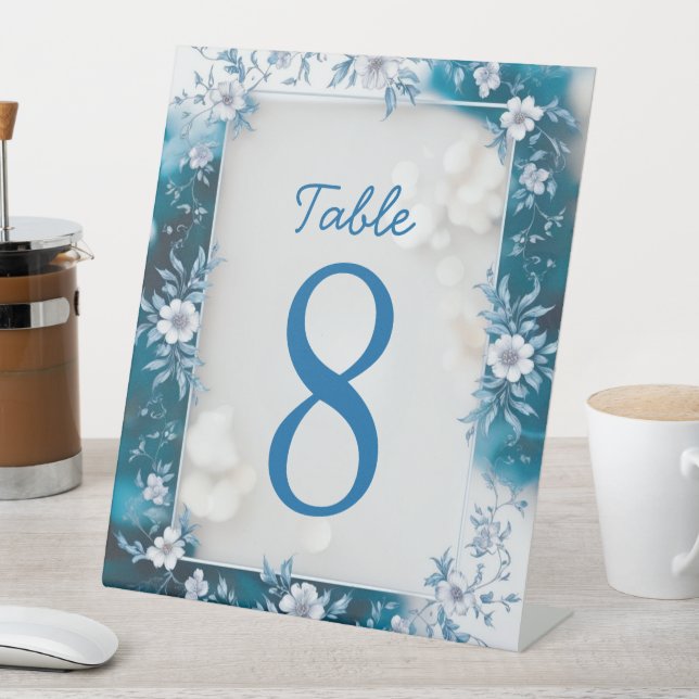 Signe De Table Élégant mariage de bleus et de superpositions blan (In SItu)