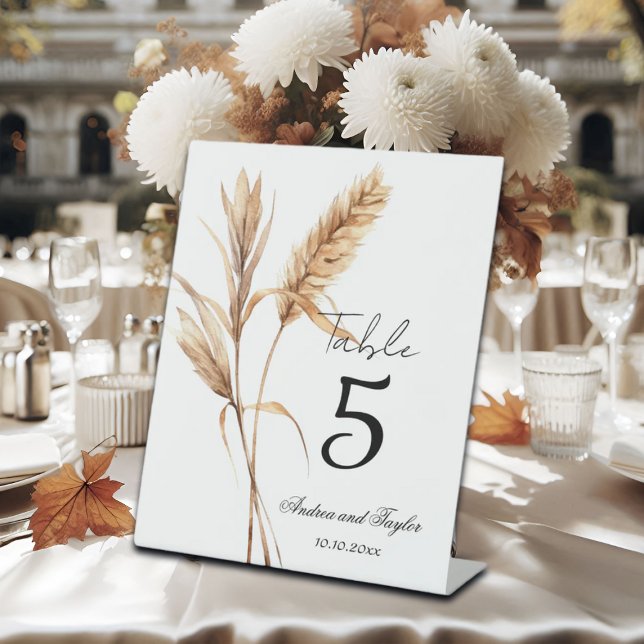 Signe De Table Élégant Mariage de laiton Pampas Numéro de table (Créateur téléchargé)