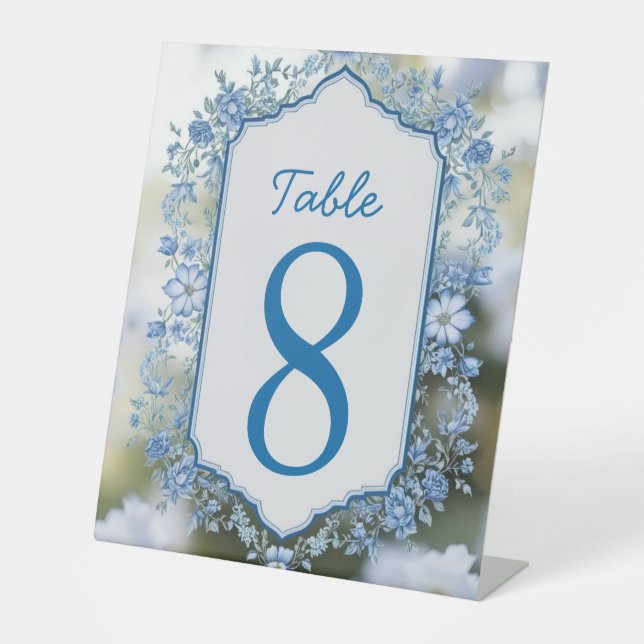 Signe De Table Elégant mariage de photo Biue & White Overlay (Recto)
