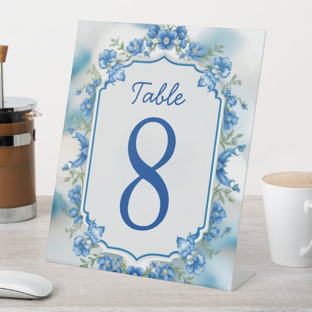 Signe De Table Elégant mariage de photo Biue & White Overlay (In SItu)