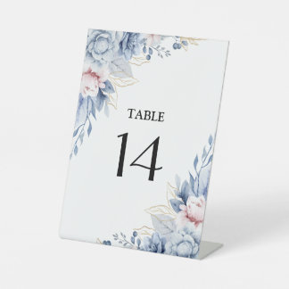 Signe De Table Élégant Mariage floral bleu et blanc