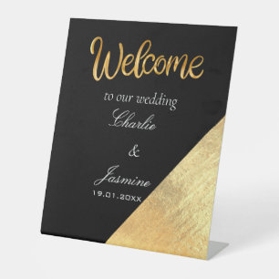 Signe De Table Élégant Mariage moderne Black & Gold Foil
