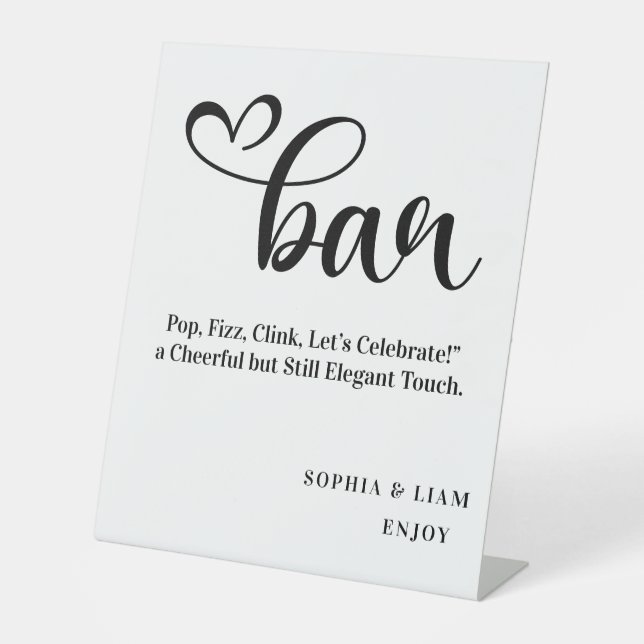Signe De Table Élégant Mariage Noir et Blanc avec Écriture Simple (Recto)