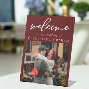 Signe De Table Élégant Mariage photo Burgundy Couple Bienvenue