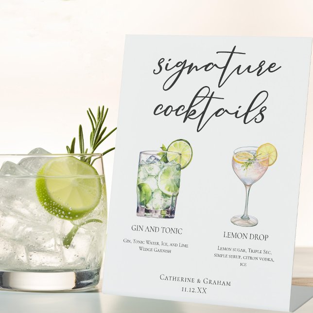 Signe De Table Elégant Mariage Signature Cocktails Menu (Créateur téléchargé)
