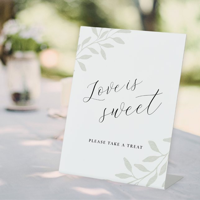 Signe De Table Élégant Mariage Vert Sauge Amour est Doux (Créateur téléchargé)