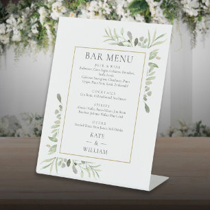 Signe De Table Élégant Menu de Bar de Mariage à l'Aquarelle de Ve