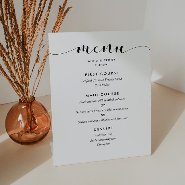Signe De Table Élégant menu mariage noir et blanc (Créateur téléchargé)