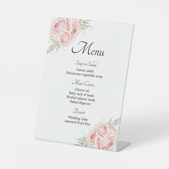 Signe De Table Élégant menu Rose Rose Floral Mariage (Recto)