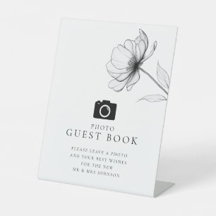 Signe De Table Élégant minimaliste Floral Photo Guest Book Mariag