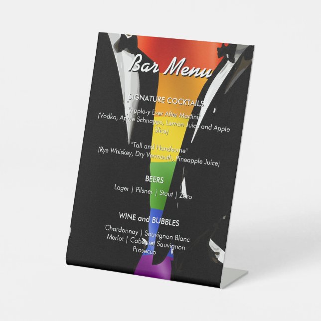 Signe De Table Elegant Modern Gay Men Wedding Rainbow Bar Menu (Recto)
