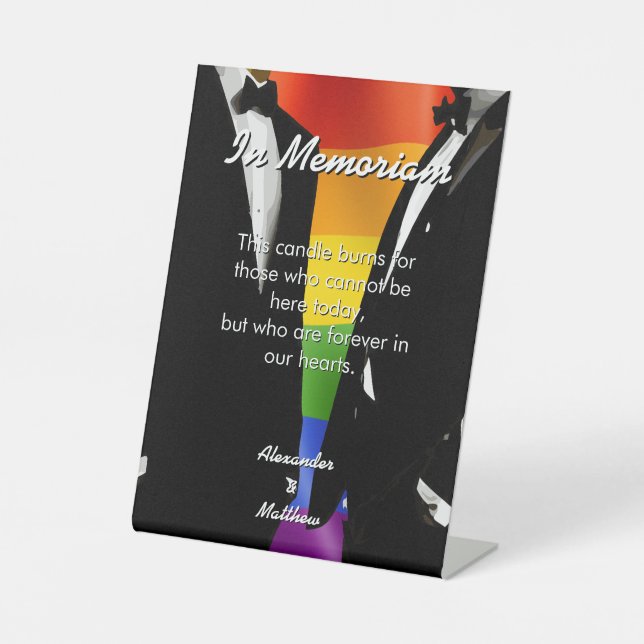 Signe De Table Elegant Modern Gay Men Wedding Rainbow In Memoriam (Recto)