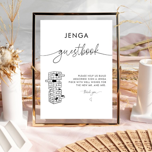 Signe De Table Élégant moderne Jenga Guest Book Mariage Sign (Créateur téléchargé)