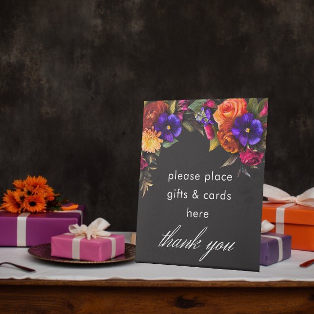 Signe De Table Élégant Moody Vibrant Harvest Floral Mariage (Elegant Moody Vibrant Harvest Floral Wedding Pedestal Sign)