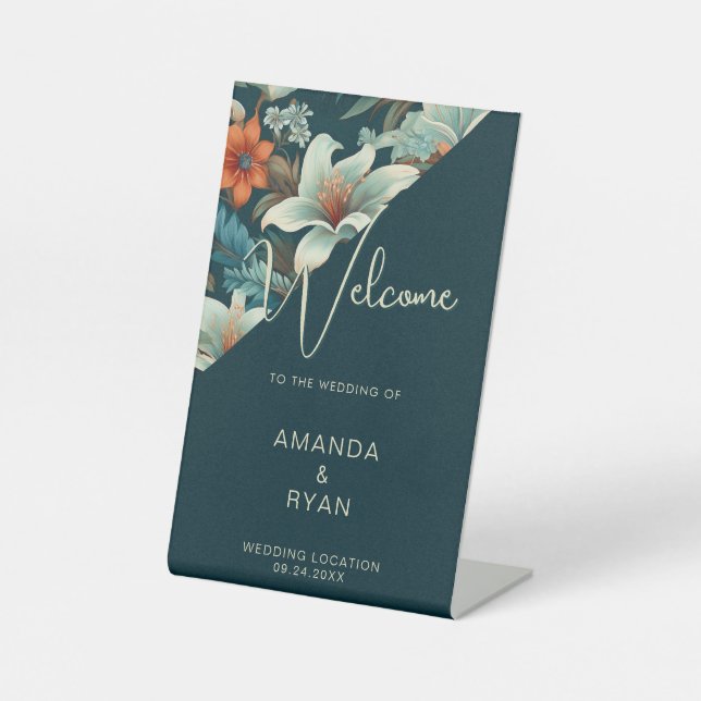 Signe De Table Élégant Motif à fleurs tropicales Mariage (Recto)