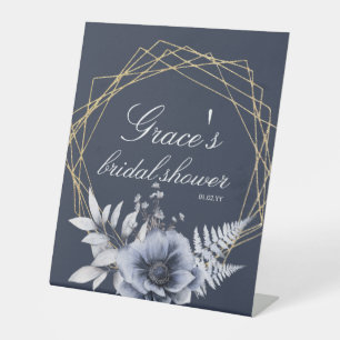 Signe De Table Élégant motif floral poussiéreux bleu pour une dou