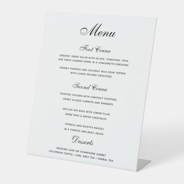 Signe De Table Elégant noir blanc 3 plats Menu Mariage (Recto)