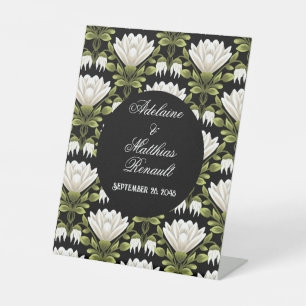 Signe De Table Elégant noir & blanc Mariage floral : Calligraphie