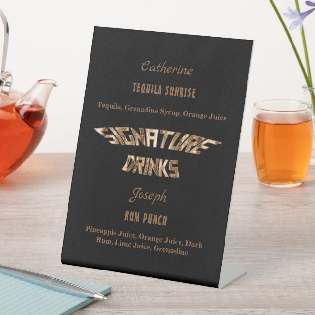 Signe De Table Élégant Noir & Cuivre Signature Boissons (In SItu)
