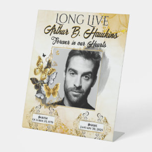 Signe De Table Elégant Noir et Or Memorial Photo Funeral