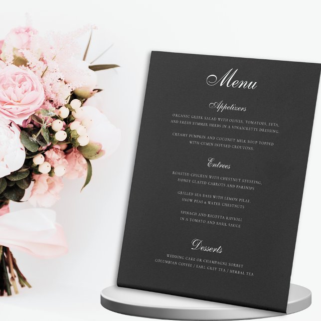Signe De Table Elégant Noir Trois Parcours Menu Mariage (Créateur téléchargé)