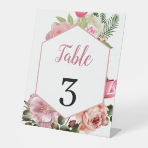 Signe De Table Élégant numéro de table hexagonal floral rose mode