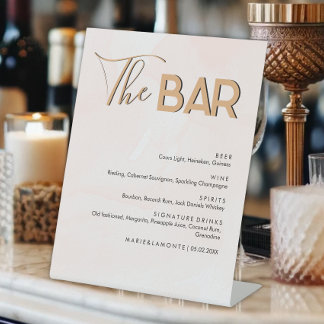 Signe De Table Elégant Pastel Mariage Boissons Menu Bar