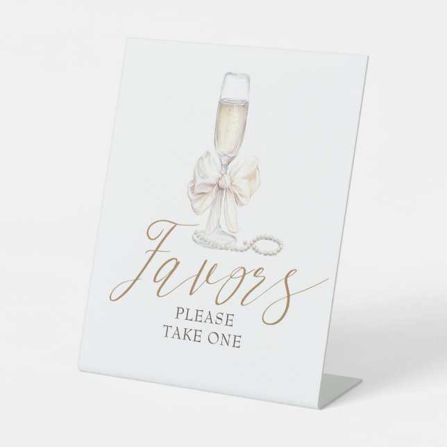Signe De Table Elegant Pearls and Prosecco Coquette Favors Sign (Recto)