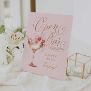 Signe De Table Élégant Pink Gold Open Bar Signal Pedestal