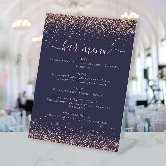 Signe De Table Elégant Rose bleu foncé Gold Parties scintillant B (Créateur téléchargé)