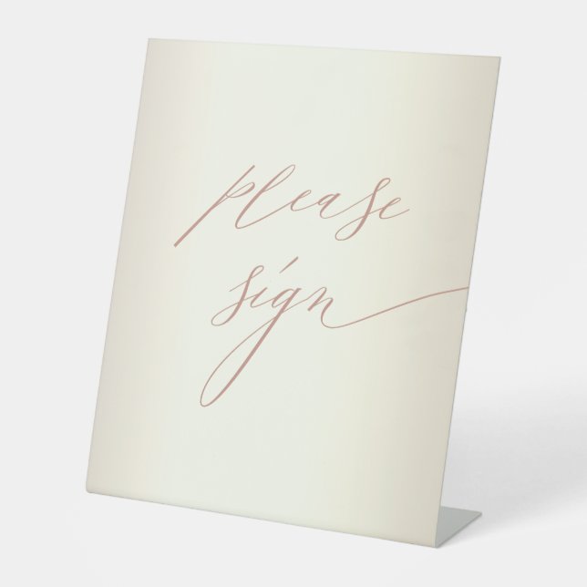 Signe De Table Élégant Rose Gold Script Champagne Mariage invité (Recto)