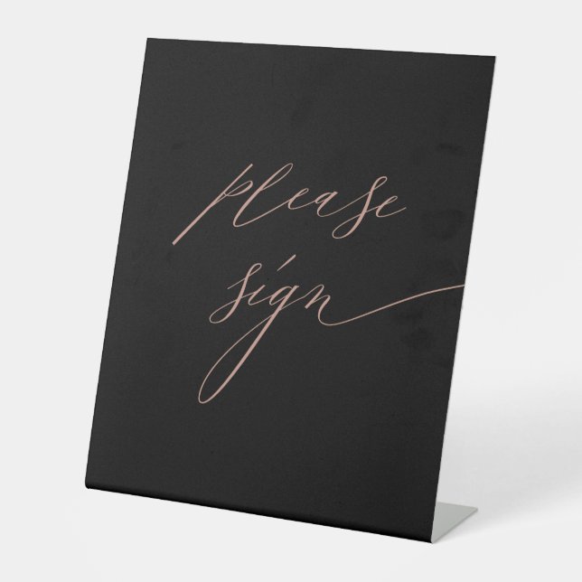 Signe De Table Élégant Rose noir Gold Script Mariage livre d'or (Recto)