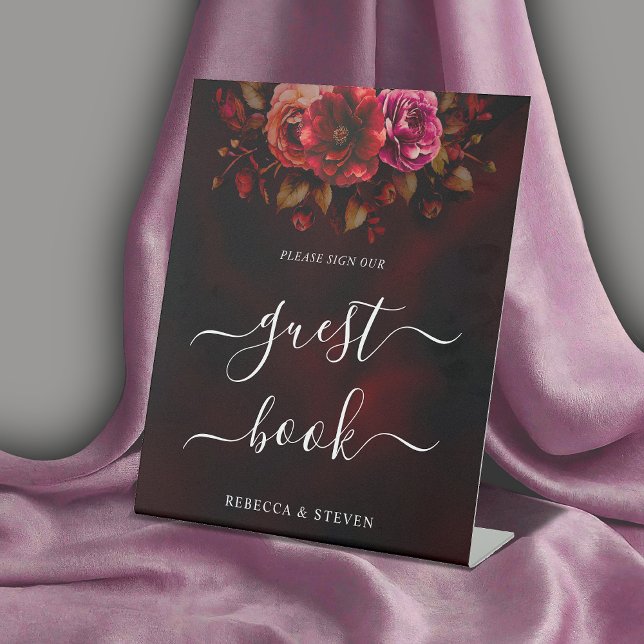 Signe De Table Elégant rouge noir floral Mariage moody chic (Créateur téléchargé)