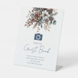 Signe De Table Élégant Rustique Floral Pinecones Mariage de livre
