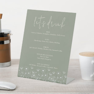 Signe De Table Élégant Sage Green Minimaliste Boho Floral Mariage