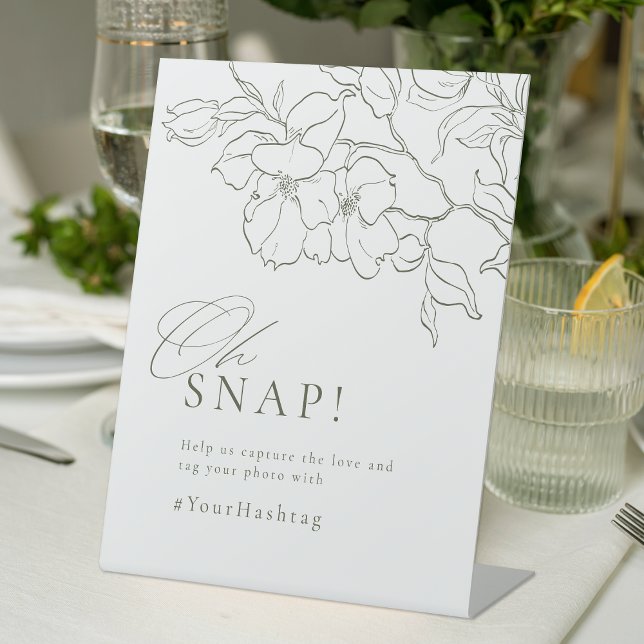 Signe De Table Élégant Sage Vert Mariage floral Oh Snap (Elegant Sage Green floral Wedding Oh Snap Pedestal Sign)